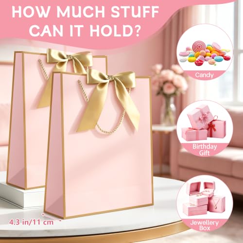 Image of JMANNI Gift Bags with Handles, 13 inch Medium Gift Bag for Presents, 4 Pcs Bags with 8 Tissue Paper and 4 Cards for Baby Shower Wedding Bridal Shower Mother's Day Birthday Party(pink)
