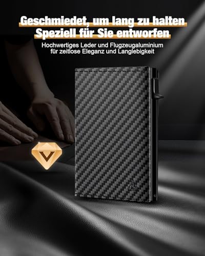 dwnkove Kartenetui Herren, Slim Wallet mit Münzfach & RFID Schutz & ID-Fenster, Pop-Up Smart Wallets for Men, Leder Portmonee Geldbeutel kartenetui für Karten, Kreditkartenetui Herren, Carbon Design