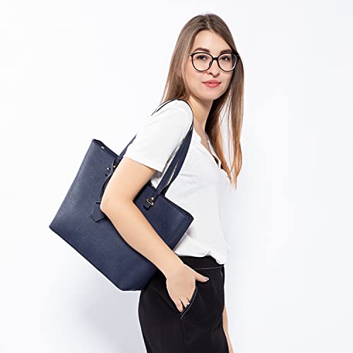 Lovevook Women Leather Handbags Purses Designer Tote Shoulder Bag Top Handle Bag For Daily Work Travel Navy Blue #TOP1