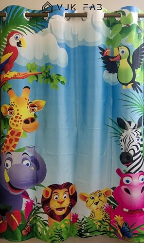 Image of 3D Printed Curtains for Kids Room Cartoon Curtains for Window 5 feet Curtain Set of 1 Pcs, Cartoon Animals Jungle