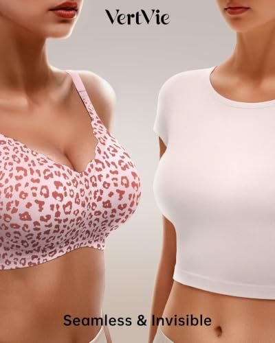 Image of Vertvie Seamless Jelly Bra No Underwire Supportive Bralette | Wireless, Full Coverage, Push Up, Scalloped V-Neck, Buttery Soft & Invisible under T-shirts for Everyday Oder Women's Comfort