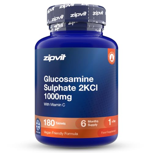Zipvit Glucosamine Sulphate 2KCl 1000mg with Vitamin C, 180 Vegan Tablets, Supports Bones, Cartilage & Collagen, Reduces Tiredness & Fatigue, Joint Health Supplement, 6 Month Supply