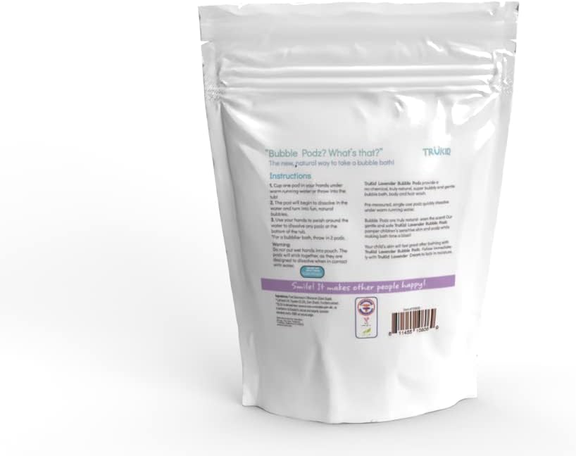 TruKid Bubble Podz for Baby, Refreshing Bubble Bath for Dry, Sensitive & Soft Skin, pH Balanced for Eye Sensitivity, Enriched with Lavender Flower, Lavender Scent, All Natural Ingredients (8 Podz) : Baby