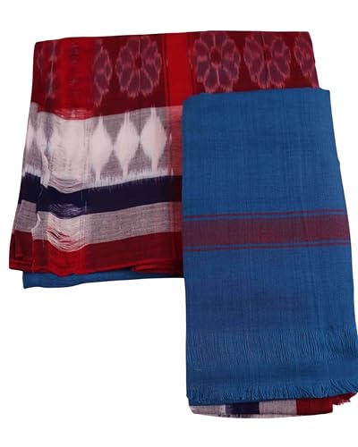 Image of Authentic Sambalpuri Handloom Cotton Unstitched Dhoti with Utari for Men | Traditional Odisha Weave Ikat Dhoti for Festive & Religious Wear