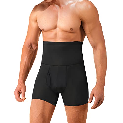 IFKODEI Men Tummy Control Shorts High Waist Slimming Underwear Body Shaper Seamless Belly Girdle Boxer Briefs (Black, XL)