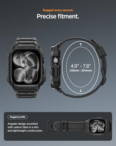Image of Spigen Rugged Armor Pro 2 for Apple Watch Series 11 42mm Case with Strap Band, Series 10 42mm Protective TPU Cover with Strap - Matte Black