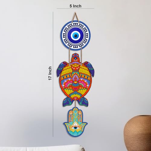 Image of Artvibes Sea Turtle Evil Eye Wall Art for Home Entrance | Protective Nazar Battu MDF Hanging Decor | Vastu Decorative Accent for Living Room | Office | Bedroom & Balcony | Housewarming Gift (WH 8540N)