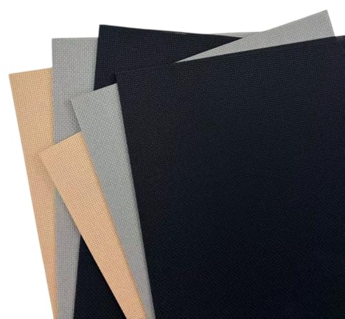 Image of KCS 4 /6 pc of 12 inch x 18 inch(30cmx45cm) 16 Count Cotton Aida Cloth Cross Stitch Fabric (6 pc,Khaki+Medium Grey+Black)