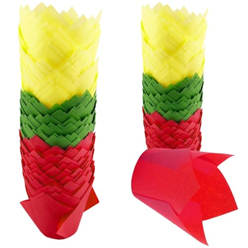 Image of 150 Pieces Tulip Cupcake Muffin Liners Paper Baking Cups Greaseproof Cupcake Wrappers for Birthday Wedding Party Baby Showers Catering Restaurants(Red /Green /Yellow)