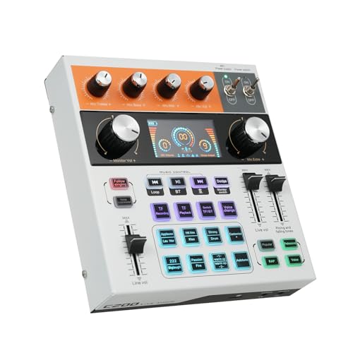 Docooler Mezclador de audio, juego de tablero de efectos de sonido BT, tarjeta de sonido con cambiador de voz de luz LED con múltiples efectos de sonido, tarjeta de sonido en vivo, tarjeta de sonido