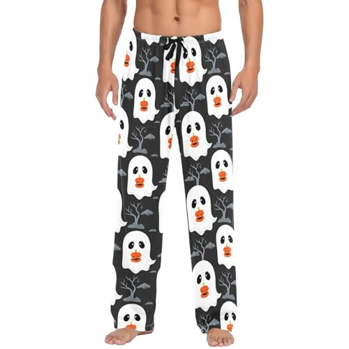 Halloween Pumpkins and Spirits Men's Cotton Pajama Pants with Pockets and Drawstring Comfortable and Stylish,S2