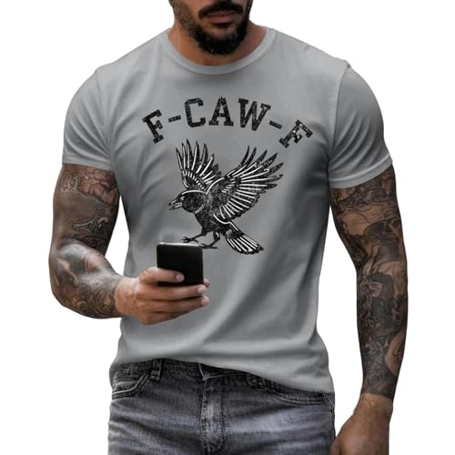 2D Mens F-caw-F Crow Graphic Shirts Funny Crewneck Tops Fashion Shorts Sleeves Blouse Summer Fall Basic T-Shirt（4-Gray,XX-Large