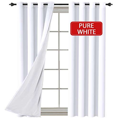 H.VERSAILTEX White (2 Layers) Curtains Elegant Extra Long Lined Faux Silk with White