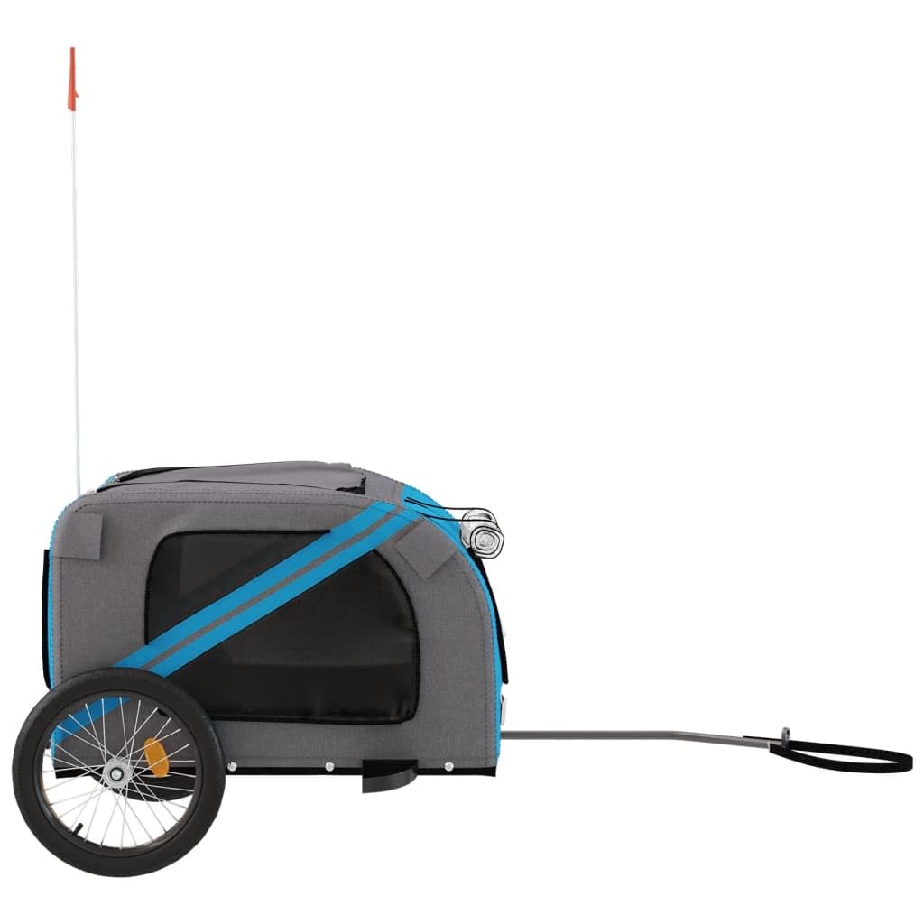 Remolque de bicicleta Perros Azul y Gris de Tela Oxford y Hierro Plegable con Ventana de Malla y Ventilación Carro de Transporte con Ruedas y Freno para Paseos al Aire Libre y Visitas
