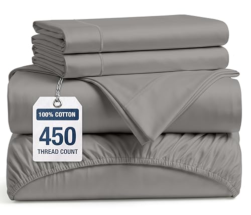 Image of 450TC 100% Cotton Queen Bed Sheets - Silky Smooth Sateen Weave, Paloma
