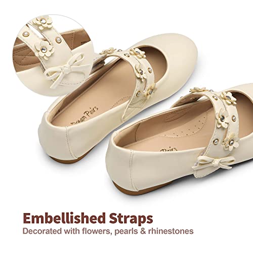 Dream Pairs Flower Girl Ballet Flats Pearls Bow Ballerina Mary Jane Dress Shoes Sdfl2315K Ivory 3 Little Kid thumb #3