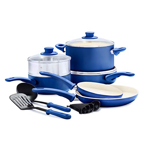 Comparison: Best Thyme & Table Non Stick 12 Pieces Cookware Set Blue 8 GreenLife Soft Grip Healthy Ceramic Nonstick 12 Piece Cookware Pots and Pans Set, PFAS-Free, Dishwasher Safe, Blue