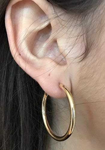 14K Yellow Gold Thick Real Endless Hoop Earrings, (3mm Tube) - Image 4