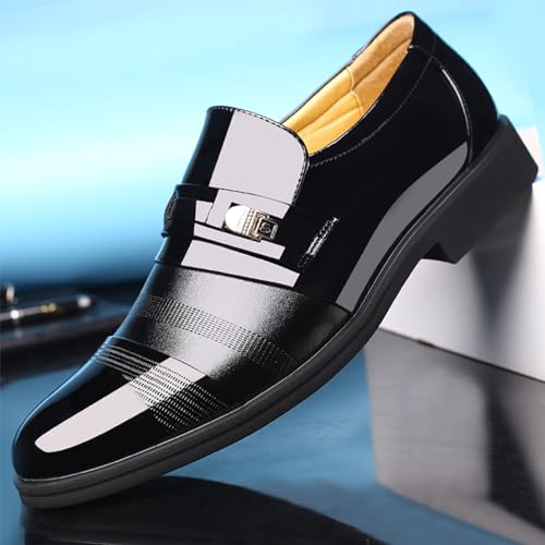 Men's Printing Pointed-Toe Patent Leather Derby Oxford Shoes, Classic Round Toe Soft Bottom Slip-On Business Work Loafers Plus Size Casual Business Low Top Pointed Toe Breathable Suit Shoes4