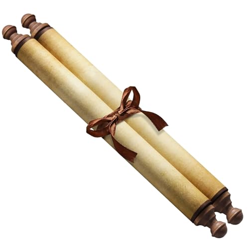 Makevivi 1 PCS Blank Scrolls Paper with Wood Rods 9.5 x 31.5 inches for Naughty or Nice List Writing Wedding Vows Invitation Love Letter Cosplay Prop Renaissance (Style 2)