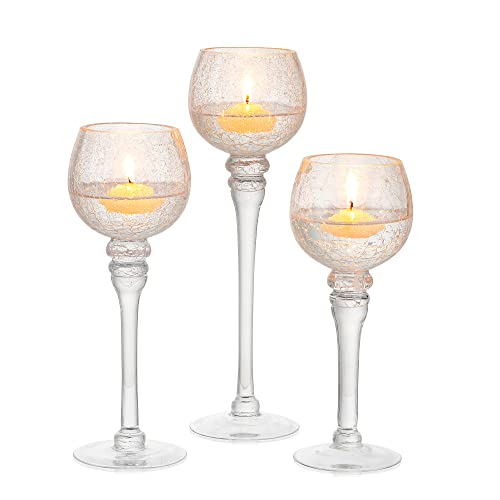 Romadedi Lot de 3 bougeoirs en verre - Bougeoirs décoratifs en mercure - 23,5/25,5/31,5 cm - Pour bougies chauffe-plat, bougies votives, bougies hautes, décoration de salon, table de mariage