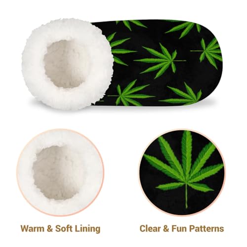 Marijuana Pattern Green House Slippers for Women Men Soft Closed Back Slippers Indoor Fuzzy Bedroom Shoes Lightweight Non-slip Home Slippers4