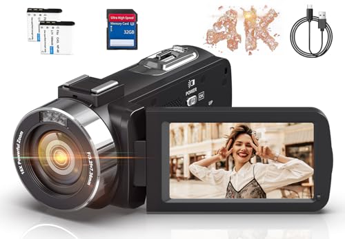 Videocámara HD 4K 80MP con visión nocturna IR, zoom digital 18X, grabadora de video Webcam, rotación de 3.0 pulgadas, pantalla IPS de 270 grados, cámara de vlogging para YouTube con dos baterías y