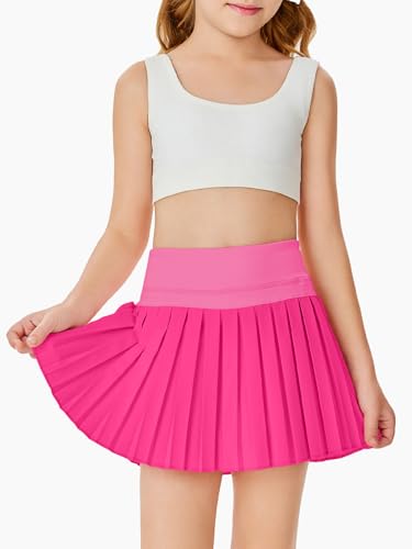 Image of Haloumoning Girls Pleated Skirts with Shorts Athletic Tennis Skorts Sport Performance Skirt with Pockets 4-14 Years