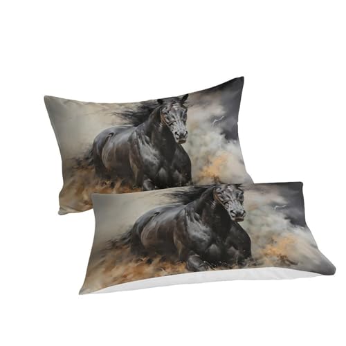 Ensemble de literie microfibre gris noir housse de couette cheval - 3
