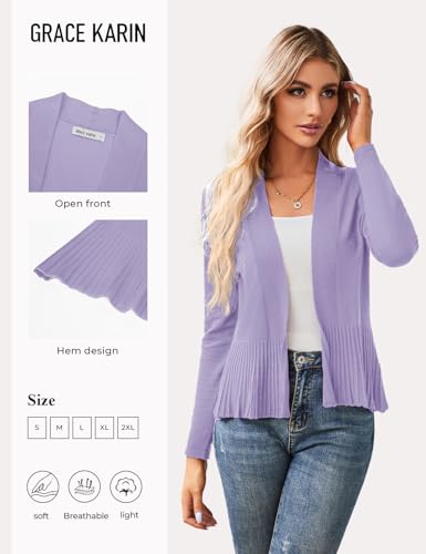 Image of GRACE KARIN Women's Lightweight Peplum Cardigan Sweaters Open Front Cropped Cardigan Long Sleeve Trendy Summer Knit Tops