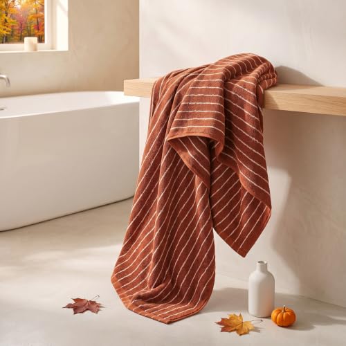 Image of Terracotta Striped Bath Towels Set of 2, Fall Bathroom Decor & Shower Towel