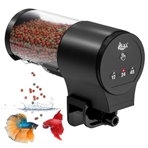 AQQA Automatic Fish Feeder for Aquarium Auto Feeder with 12H/24H/48H Timer 110ml Large Capacity Manual/Auto Feeding Modes Battery Powered Fish Food Dispenser