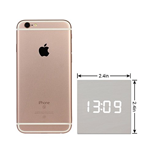 image for T&F Wood Alarm Clock Digital LED Light Minimalist Mini Cube with Date 