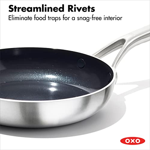 Image of OXO Mira Tri-Ply Stainless Steel PFAS-Free Nonstick, 8 inch Frying Pan Skillet, Induction, Multi Clad, Dishwasher and Metal Utensil Safe