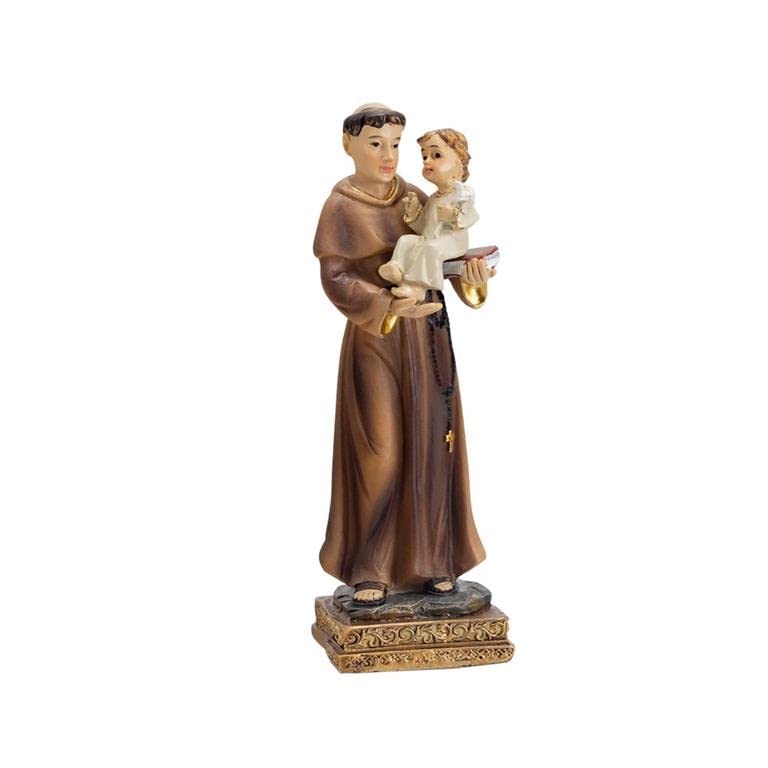 Statuette Saint Antoine de Padoue en résine avec l'enfant Jésus peinte