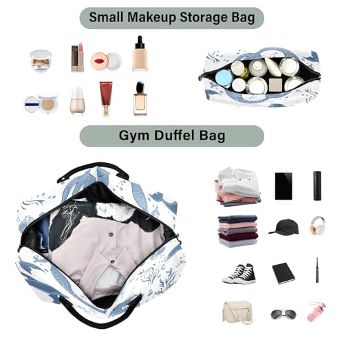 Travel Duffle Bag Weekender Bags Overnight Bag with Toiletry Bag Gym Duffel Bag Blue Mermaid Dolphin for Travel Business Trips Sport4