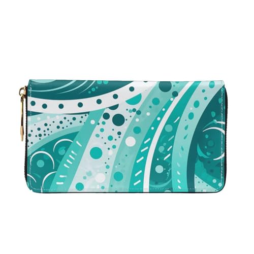 Turquoise and white circle Women's Wallet Large Capacity Credit Card Holder Zip Phone Clutch Ladies Travel Purse2