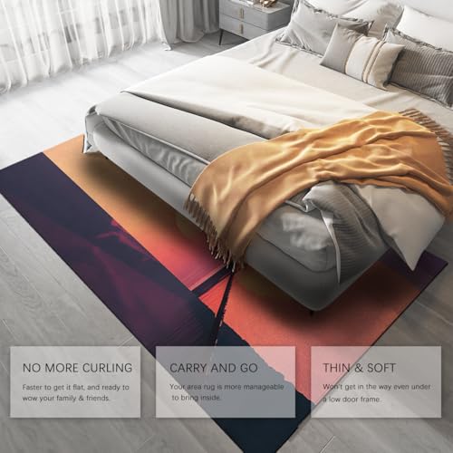 Tapis Sunset motif soleil jaune chaud et eaux dégradées rose bleu de 150 x 210 cm - 5