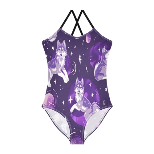 Toddler Kids Swimsuits One Piece Bathing Suits Swimwear Starry Sky Wolf for Baby Girl