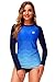 Women's Long Sleeve Rashguard Swimming Shirts Beach Surf SPF Sun Shirts Swimsuit Top Navy Blue S