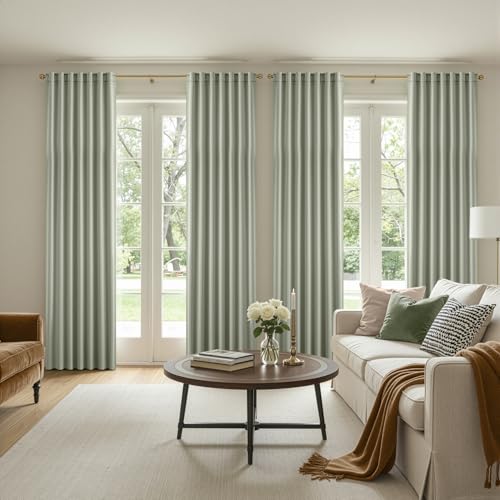 Image of ANRODUO Sage Green Back Tab Blackout Curtains 92 Inch Long 2 Panels | Rod Pocket,Thermal Insulated Room Darkening Light Blocking Curtains for Living Room Bedroom Privacy,W42xL92