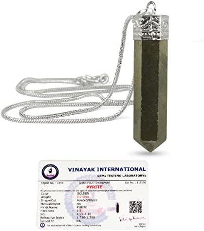 Reiki Crystal Products AAA Certified Natural Pyrite Pendant Crystal Stone Pencil Pendant with Metal Chain for Reiki Healing and Crystal Healing Stones for Unisex (Color : Golden)