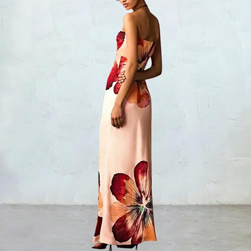 Image of Women Y2k Strapless Maxi Dress Summer Backless Floral Long Tube Dress Off Shoulder Cocktail Party Dress