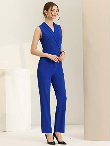 Allegra K Women's Elegant Office Work Sleeveless Belted Long Jumpsuit Romper Large Royal Blue #TOP1
