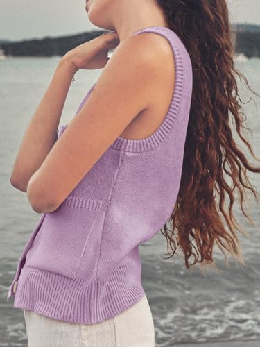 Image of Yousify Womens Sweater Vest Summer Ribbed Tank Tops Sleeveless Button Down Shirts Scoop Neck Top for Women
