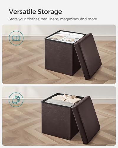 Image of SONGMICS MAZIE Collection - 15 Inches Ottoman with Storage, Footstool, Storage Ottoman, Load 660 lb, for Dorm, Living Room, Bedroom, Synthetic Leather, Brown ULSF10B