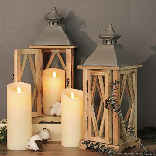 2 Pack 15 X 5 X 5 Inches Wood Wooden Decorative Glass Candle Lantern Vintage Rustic Large Hanging Candle Holder For Indoor Outdoor Use,Set Of 2 #TOP3
