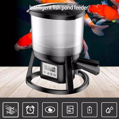 Mangiatoia automatica per pesci da 6 litri con display LCD, design impermeabile, spray a 3 velocità, 6 modalità di temporizzazione per stagni e acquari, adatta per pellet da 3-10 mm