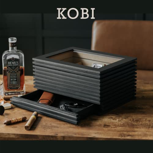 Case Elegance Kobi Modern Glass Top Humidor, Dark Gray Wood, Digital Hygrometer, Spanish Cedar, Humidor Solution, Hydro System, And Hidden Accessory Drawer. Holds 50-80 Cigars By Klaro #TOP2