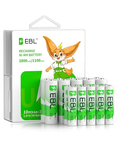 EBL Kit 10PCS AA et 10PCS AAA Piles Rechargeables, 1,2V AA/HR6 2800mAh et AAA/HR03 1100mAh Ni-MH Piles Rechargeables, Haute Comptabilité avec Boîte de Stockage Durable (20 Pièces)